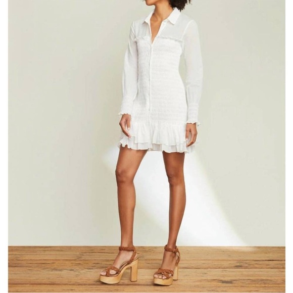 Veronica Beard Kelsey Long Sleeve Cotton Ruffle Hem Shirt Dress - Picture 3 of 10